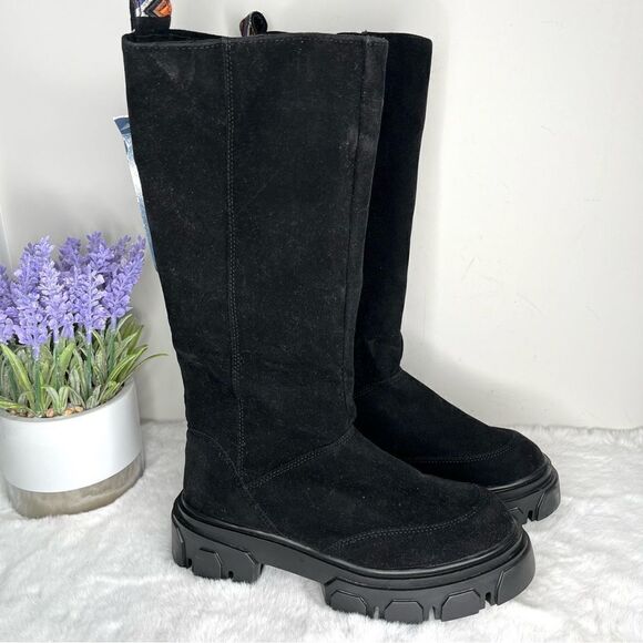 FARM Rio Boots Women’s 7.5 Black Tall Suede Lug Sole Boots with Embroidery NWT - Picture 2 of 10
